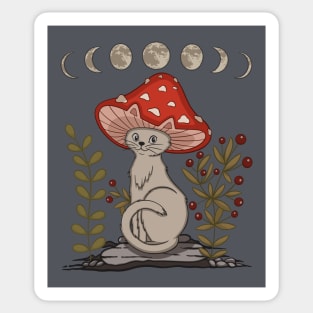 Cottagecore Aesthetic Cat With Mushroom Hat Sticker